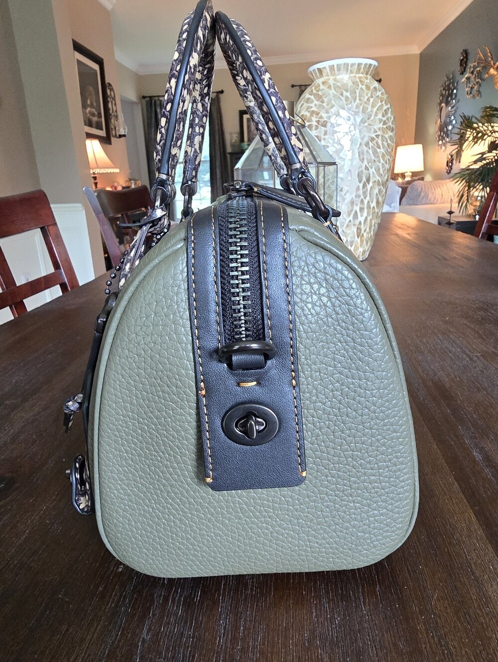 Coach Ruby Olive Green Satchel with Snakeskin Handles - Picture 8 of 13